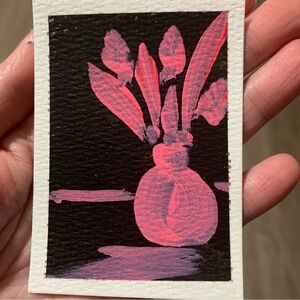 ACEO Abstract Pink Floral Vase Painting